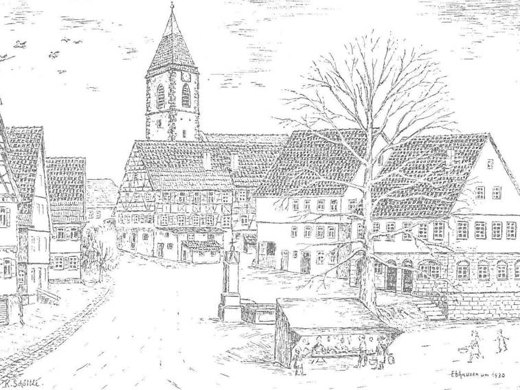  Marktplatz um 1930 Federzeichnung von Karl Schöttle 